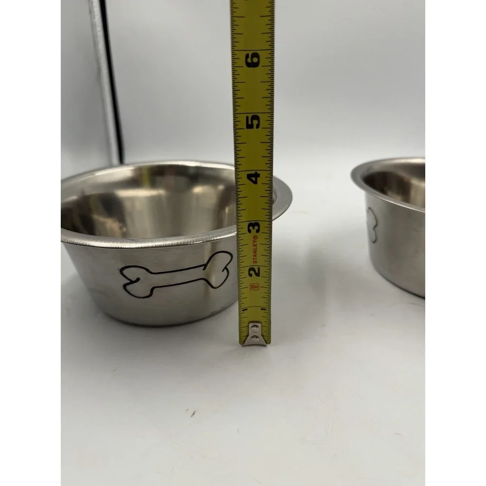 Lot Of 2 Paw & Bone Print Stainless Steel Dog Bowl Non-Skid